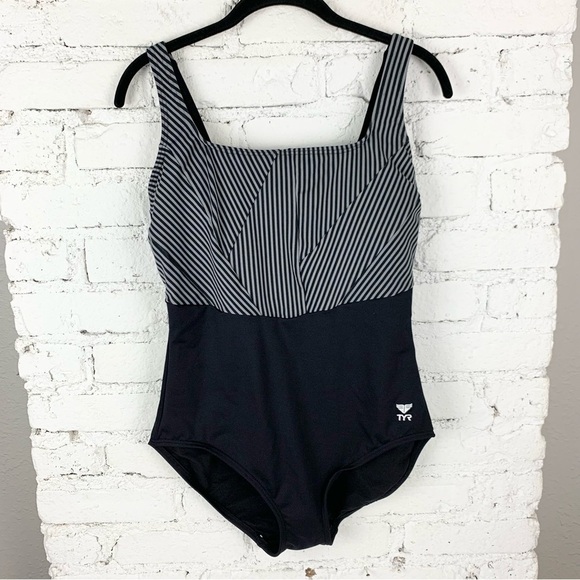 TYR Black White Monroe Stripe Aqua Controlfit One Piece Swimsuit 12 - Picture 2 of 11